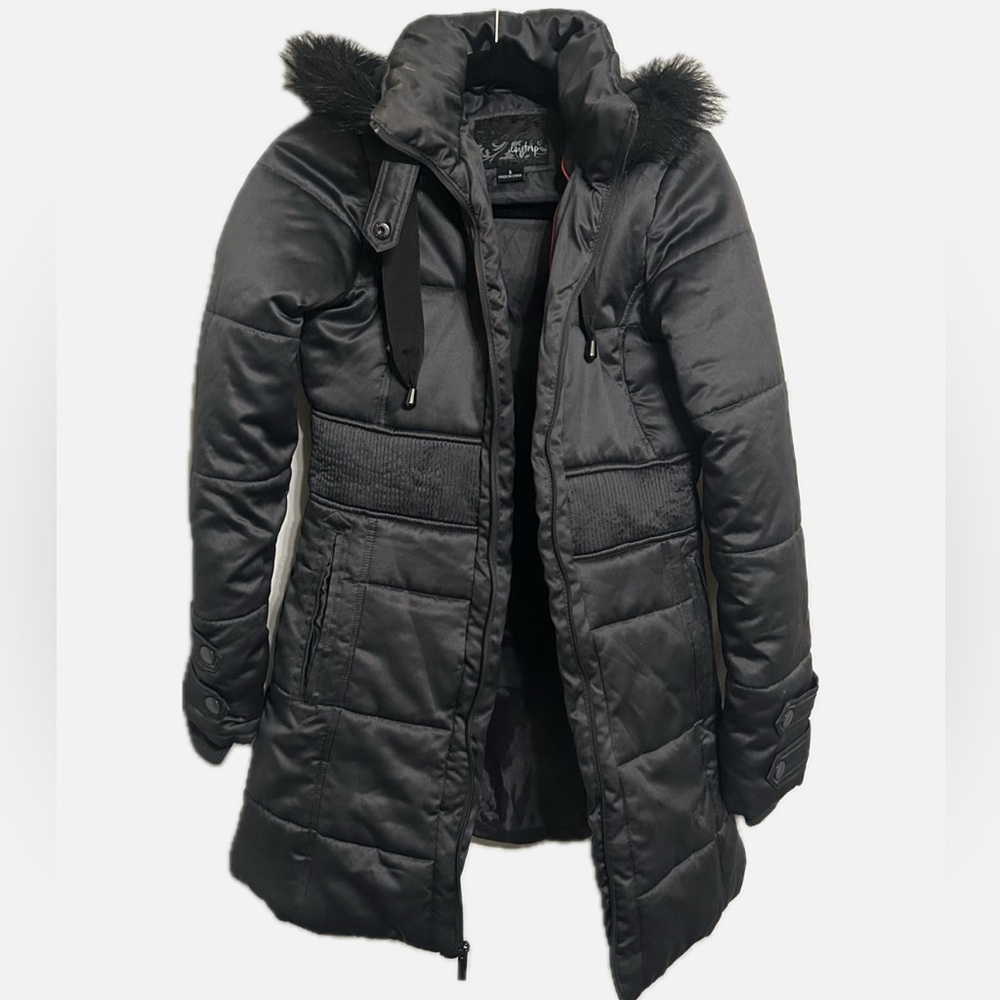 Black Daytrip Puffer Jacket (Small) Zipper-closure with Faux Fur Hood